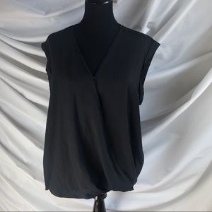 ANN TAYLOR FACTORY Black Button Front Wrap Top